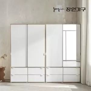 [장인가구]코라 2400 슬라이딩 옷장 세트 1200 서랍옷장 (행거형)+1200 거울 서랍...