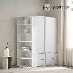 [장인가구]코라 1600 슬라이딩 옷장 세트 1200 서랍옷장 (행거형)+400 측면 코너...
