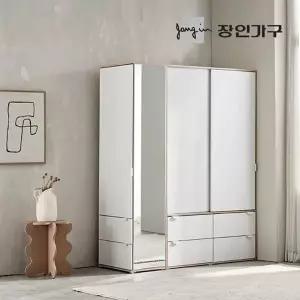 [장인가구]코라 1600 슬라이딩 옷장 세트 1200 서랍옷장 (선반형)+400 측면 거울...