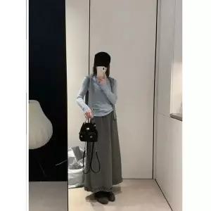 스커트 롱 동계 캐주얼 기모모직 슬림핏 허리밴딩 정장 여성패션 A라인 DL4