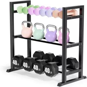 3단 조절 덤벨 랙 및 케틀벨용 무게 보관 스탠드 홀더 홈 짐 액세서리용 헤비 듀티 메탈 다용도 헬스 기구