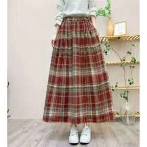 여성 트렌디 아이템 스커트 정장 모직 앤티크 추동 체크 허리 밴딩 오버핏 앞치마 빈티지 A라인 HT4