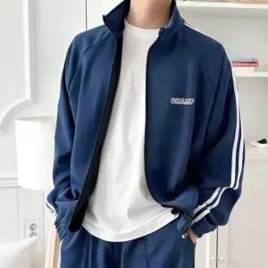 남성 시보리 양쪽포켓 데일리 스트릿 캐주얼 세련된 투라인 집업 트레이닝 자켓