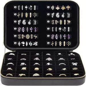 럭셔리 벨벳 반지 보관 정리함 케이스 여성/소녀/어머니/아내용 가죽 홀더 90개 이상의 귀걸이 목걸이를 수