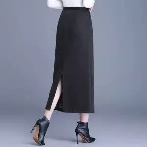 치마 가을 동계 오피스룩 여성용 모직 데일룩 H라인 일자 랩 원턱 시 슬림핏 밴딩 힙 DAOL4