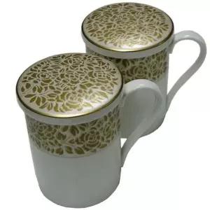 도자기 머그컵 세트 금장 뚜껑컵 커피잔 티잔 컵 2인조