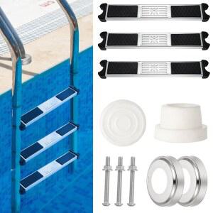 풀 사다리 범퍼 및 에스쿠천 플레이트가 있는 XLSXEXCL 3팩 스테인리스 스틸 수영장 계단, 18인치 고강도 교체 사다리, 인그라운드 수영장용