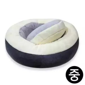 [반려] 차콜그레이 크리미 골덴 원형방석 가토 중