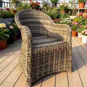 프리미엄 북유럽 야외 라탄 소파 의자 1인용 암체어 등받이 팔걸이 방수 호텔 레스토랑