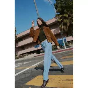 ZARA 100% 가죽 봄버 재킷 - 위스키