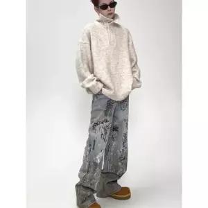 니트 장식 카디건 남자니트 터틀넥 칼라넥 커플 원템1