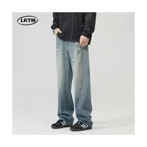 데일리 남성청바지 와이드핏 찢청 워싱 패턴 루즈핏 와이드 캐주얼 데님팬츠 롱 다올5