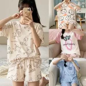 여자잠옷세트 여성 여름 파자마 파티 반팔 바지 잠옷 세트