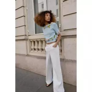 [ZARA] 자라 플라워 쇼트 슬리브 니트 스웨터 - 라이트 블루 3643676