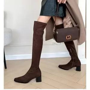 겨울 여사친 부츠 무릎높이 스웨이드 롱부츠 아이템 통굽 슬림 신발 스판 엘레강스 트렌디 SW스퀘어 HT4