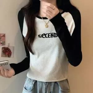 여자 나그랑 스타일 캐주얼 라운드넥 긴팔 티셔츠