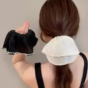 예쁜 진주 라인 포인트 샤방 쉬폰 여성 대형 곱창밴드