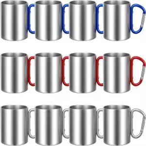 누안추 12개 단열 스테인리스 스틸 캠핑 컵 10온스 휴대용 커피 머그컵 D 링 핸들 하이킹 포함 홈 티 핫