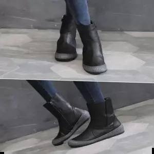 여자부츠 여자 둥근코 퍼안감 천연소가죽 앵클부츠