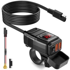 [미국배송] EXTRACTME 모터사이클 USB 충전기 6.8A 고속 충전 3.0 듀얼 휴대폰 충전기(볼트미터 및 ON/OFF 스위치 포함) 방수 SAE를 휴대폰 태블릿 GPS용 어댑터에 연결 해제