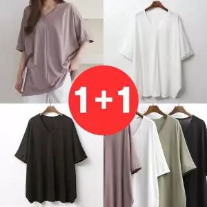 [하프클럽/아이우먼]2종set E027 IL 여자 반팔 티 가오리 오버핏 브이넥