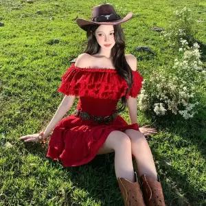 여사친 치마 원피스 빨강 슬림핏 일자 어깨 프렌치 바캉스룩 쉬폰 원픽1