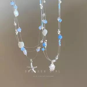 조개 불가사리 청량한 비즈 초커 목걸이 수정 여름 유리 데일리 포인트 해변 동남아 제주도 키치한 Y2K