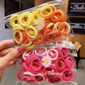 소형 예쁜 컬러 무매듭 탄력 머리끈 헤어밴드 50P 세트 고무줄 고무헤어끈 미니 고탄력