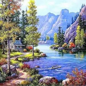 피포페인팅 MS8542 레이크사이드 풍경 40x50 DIY 명화 유화 그리기 아트 거실인테리어