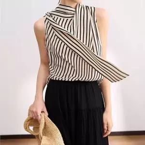 여자셔츠 스트라이프 골지 홀터넥 민소매 나시 셔츠 상의 원템1