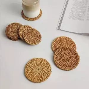 등나무 라탄 티 코스터 위스키 코스타 코스트 잔 받침 8cm 와인 우드