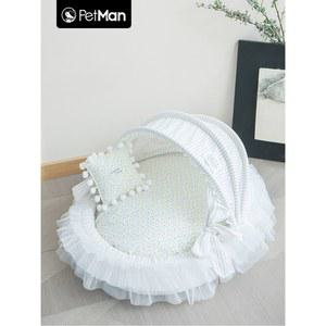 반려동물 둥지형 침대 반려견 화이트 텐트 애견 하우스 프릴 베개 바시넷 바구니침대 네스트 고양이 4kg이내 줄무늬 장식 S 권장체중