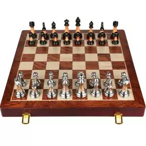 고급 체스 세트 선물 보드 접이식 취미 패키지 원목 말 기물 대회용 입문 전문가 메탈