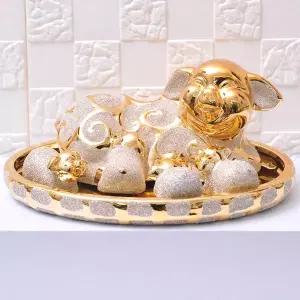 황금 돼지 가족 세트 거실 테이블 도자기 장식 소품