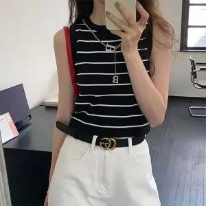 (이거찜) 여름 민소매 스트라이프 크롭 민소매 이너나시