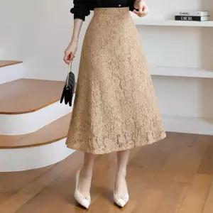 시크라인 ~XXL까지 엘로엔 A라인 레이스 롱스커트 가을 하객룩 오피스룩 모임룩 격식룩 자체제작 빅사이즈1
