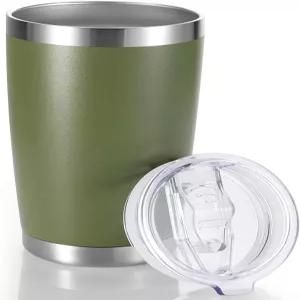 뚜껑이 있는 20온스 텀블러 스테인리스 스틸 이중 벽 진공 단열 커피 머그잔 분말 코팅 컵 아미 그린 1팩