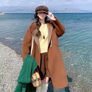 롱 모직 여자점퍼 집업 야구 항공 더블 코트 무릎 위로 봄가을 후드 슬림핏 붐 원템3