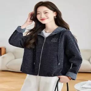 가을 캐주얼 야구 후드 코트 항공 체크 집업 여자점퍼 원템3