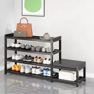 다층 철제 현관 벤치 신발장 수납장 L형 4단 75cm