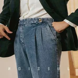 남성 하이웨스트 데님 구르카 투턱 스트레이트 카브라