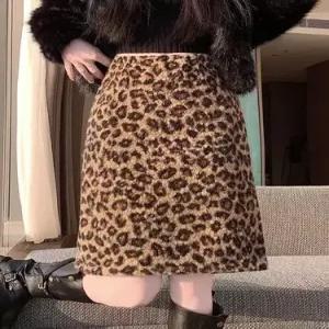 페브레로 치마 롱 모직 빈티지 호피 여성정장스커트 A라인 슬림핏 UNO1