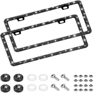 여성용 EWBN 블링 번호판 프레임 2팩 스파크 라인스톤 홀더 프리미엄 스테인리스 스틸 다이아몬드 자동차