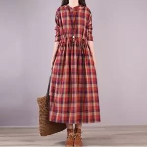 ING-SA 빨강머리앤 체크 롱 원피스