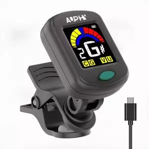 AUPHY 충전식 기타 튜너 클립온 HD 컬러 화면 - 우쿨렐레 바이올린 및 크로매틱 튜닝 모드 포함(타입-C