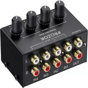 PROZOR 4채널 스테레오 오디오 믹서 독립적인 볼륨 컨트롤이 있는 RCA 입력 메탈 하우징 초저소음 TV/PC