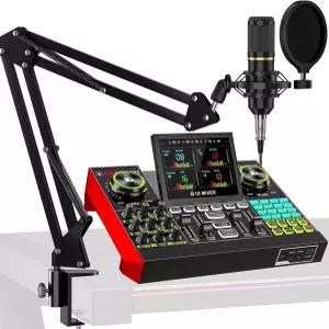 Tenlamp 팟캐스트 마이크 번들 및 라이브 사운드 카드 오디오 믹서 PC/폰 스트리밍 노래 게임용 3.5mm 붐