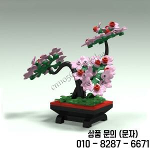 144개 조각 분재 핑크 및 레드 나무 MOC 맞춤형 모듈식  벽돌 디자인 창의적 DIY 장난감 선물