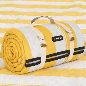 HX OD 초대형 피크닉 야외 담요 80 x60 방수 매트 접이식 캠핑 비치 파티용 휴대용 스트랩 노란색