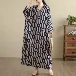 원피스 빈티지 롱스커트 꽃빛 브이넥 초가을 바캉스룩 여행 여자가을원피스 면마 ible3